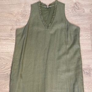 Tommy Bahama Sleeveless Linen ruffle neck raw edge hem dress